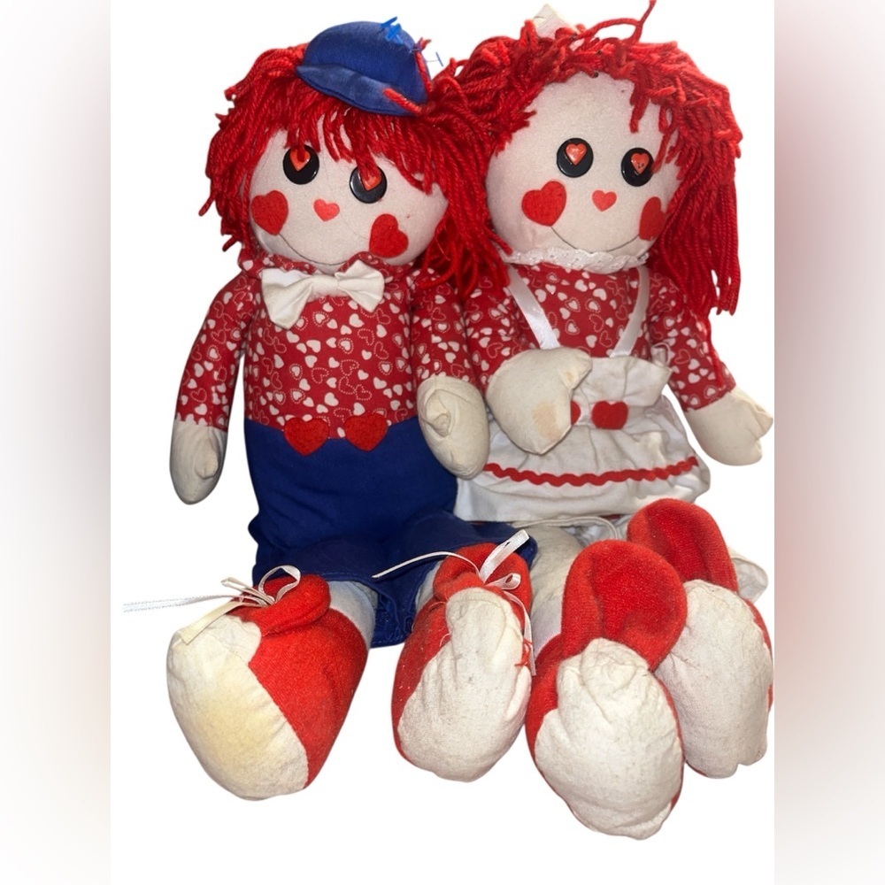 Heart-Themed Rag Doll Pair - Red and White